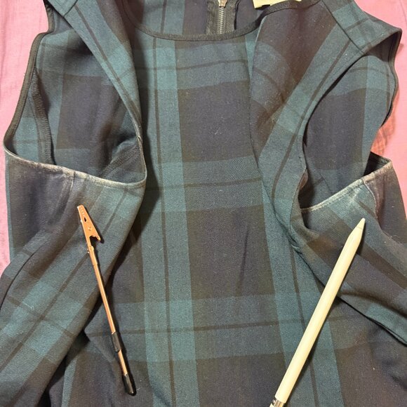 Ann Taylor Loft blue green black plaid tartan sleeveless dress size 16 - Picture 10 of 11